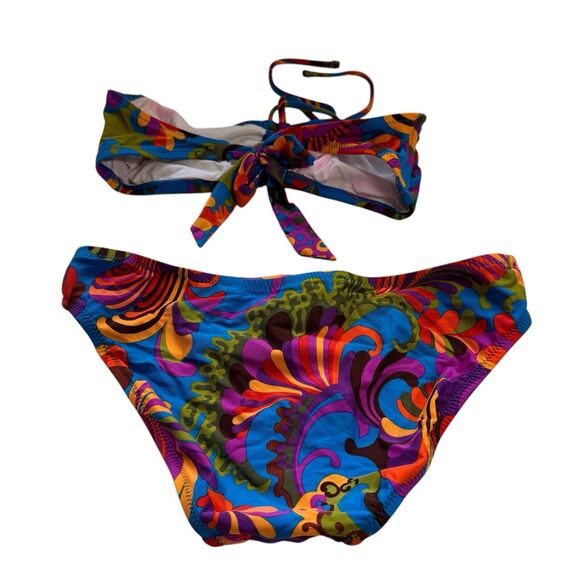 Trina Turk Floral Print Halter Bandeau Med Side Bottom Small Swim Bikini - Picture 2 of 8